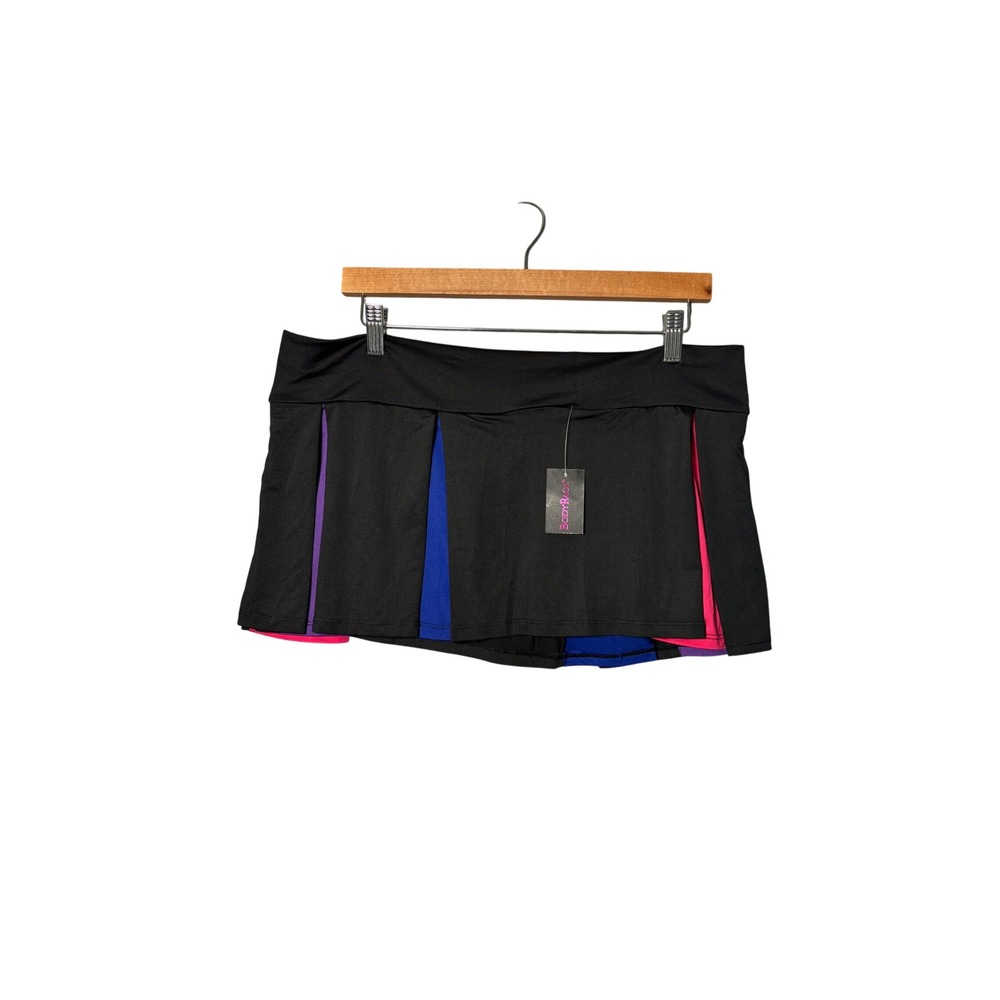 BodyRage Micro Mini Skirt L/XL Black Colorblock Pleated Rave Cyberpunk Goth